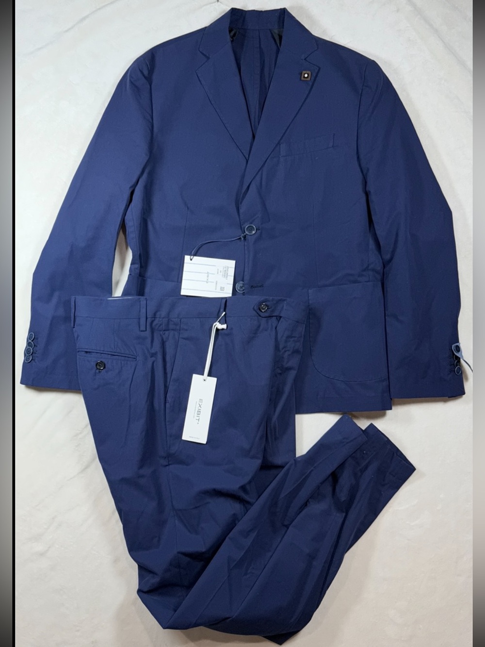 NWT Exibit La Sartoria EU50 40S 100% Cotton Made in Italy Dark Navy Suit Lux